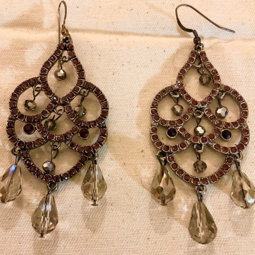 Purple Mauve Dangle Chandelier Rhinestone Crystal Statement Earrings 2.5"